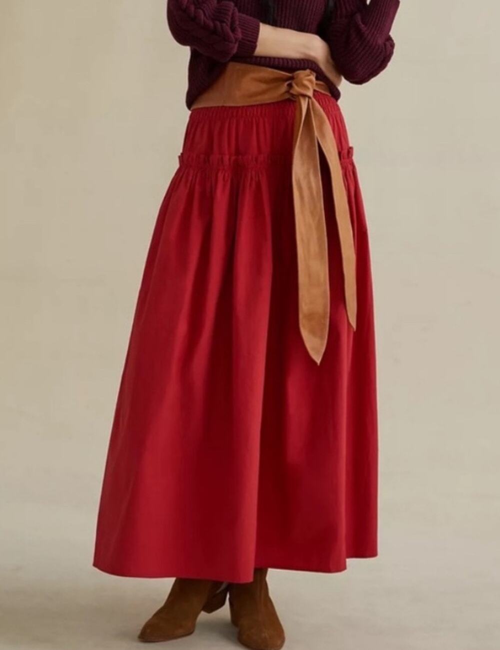 Anthropologie Mare Mare Red Circle Maxi Skirt in Medium